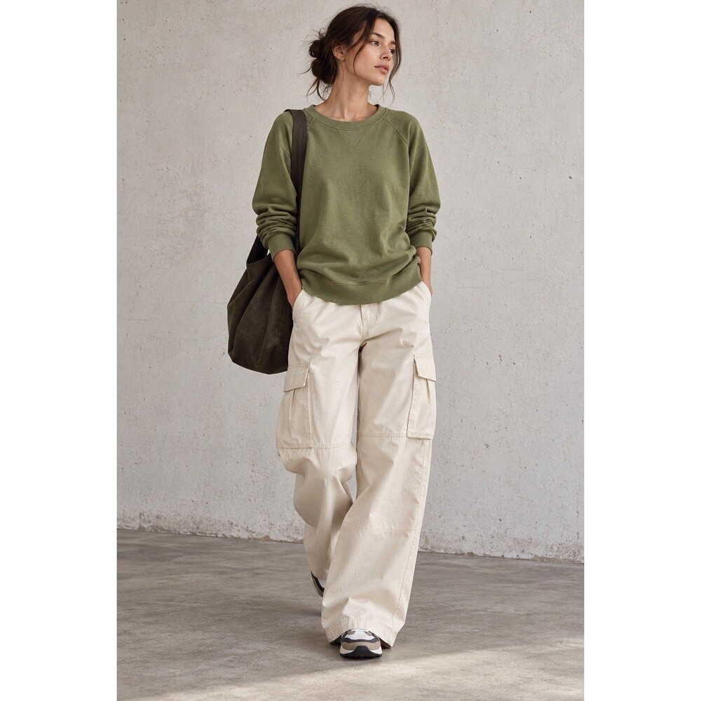 Pact Organic Cotton Sweatshirt Women Size M Olive Green Raglan Crewneck Pullover